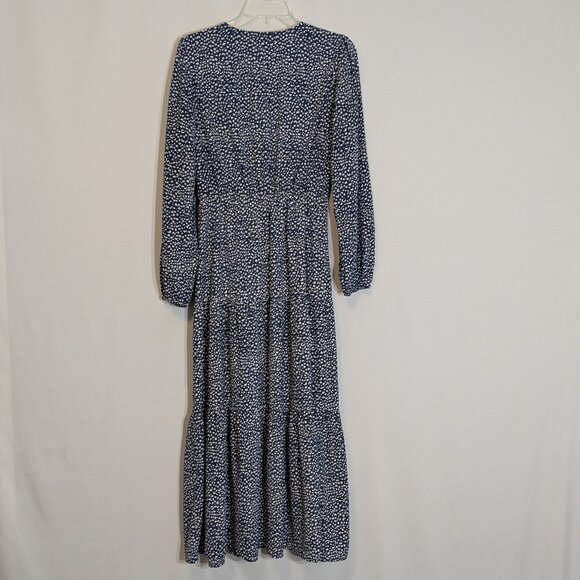 FASHION, Blue/White Spots, V-Neck Ruffle Tiered Boho Peasant Midi Dress; Size S - Picture 3 of 6